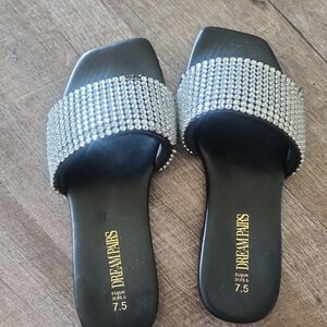 Dream Pairs Silver Black Sandals with Rhinestone Embellishments